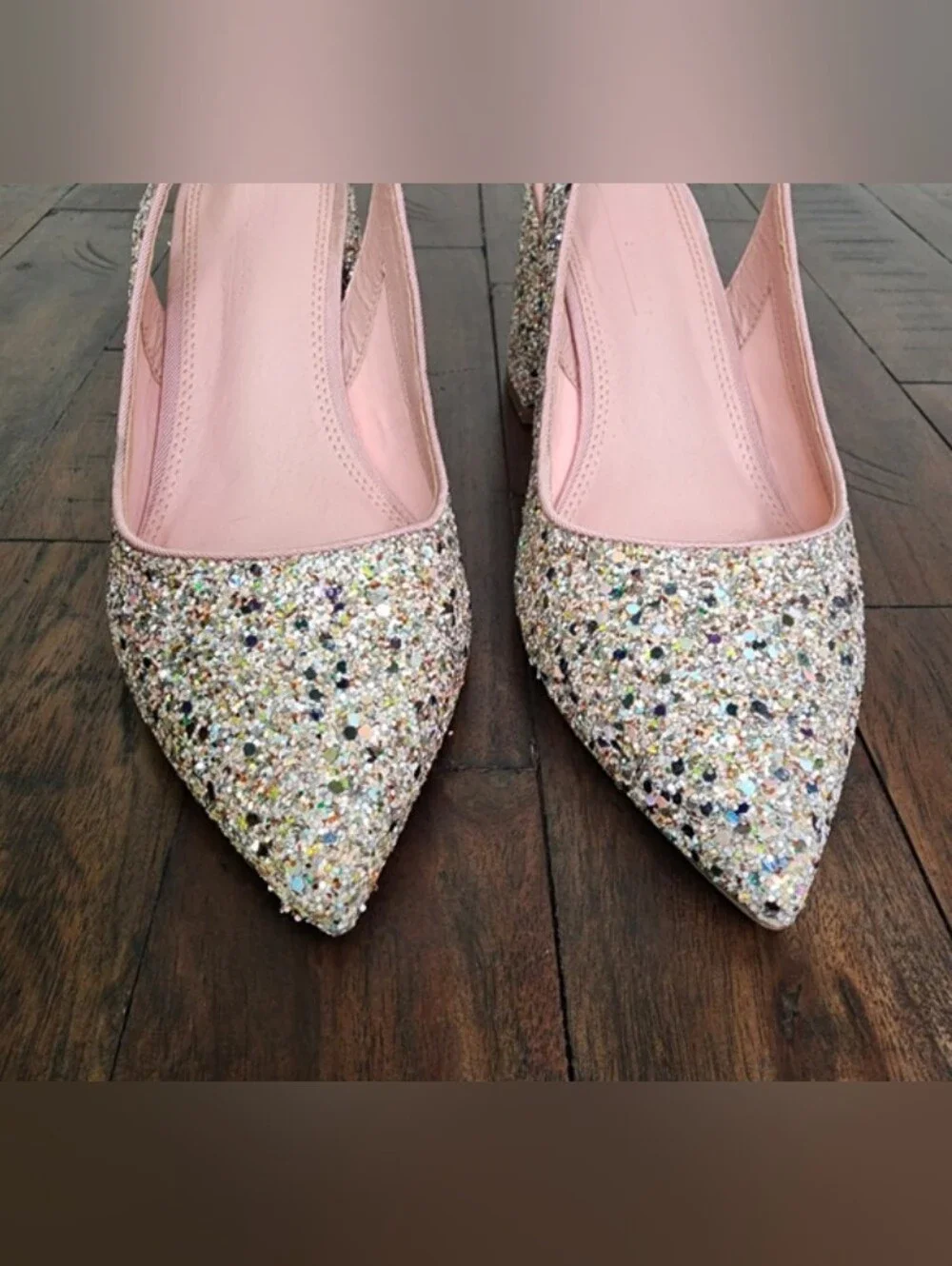 ASOS Pink Multi-Glitter Slingback Block Heels